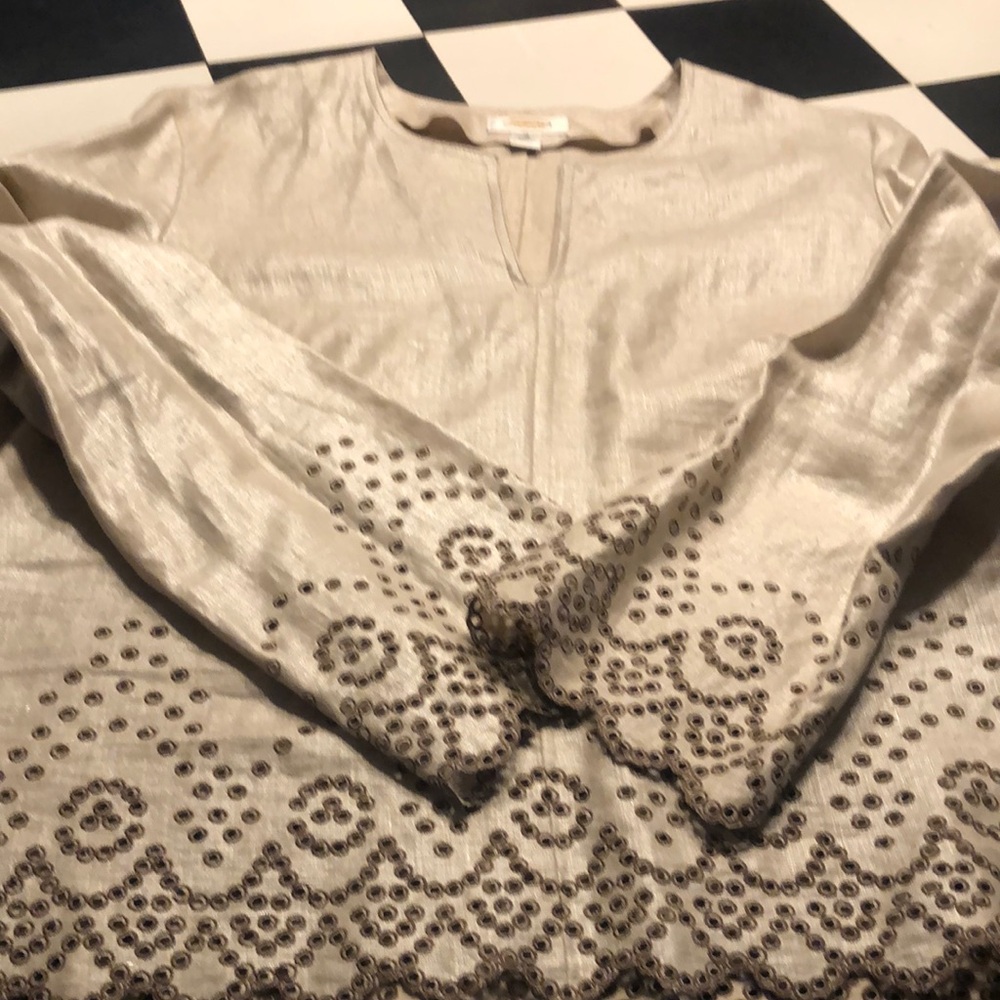 Elegant Beige and Brown Embellished Top
